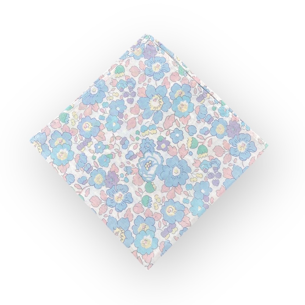 White w/ Pastel Blue Floral Pocket Square